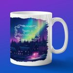 Кружка деревня и северное сияние