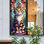 Сетка на окно в витражном стиле котенок