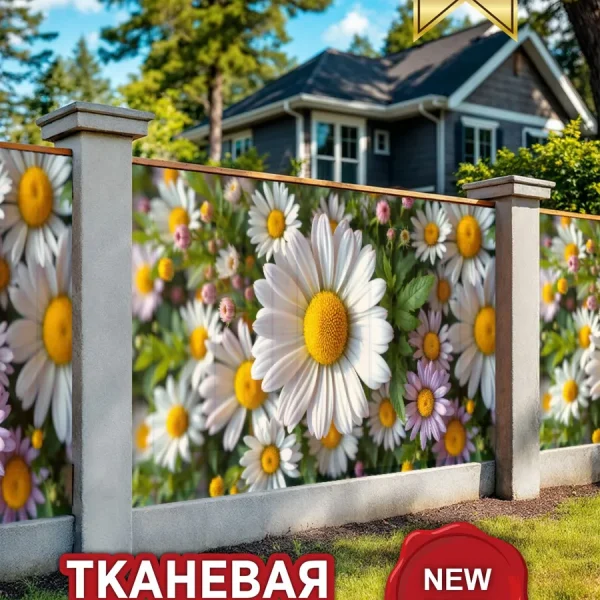 Фото забор для дачи 3Д ромашки ткань