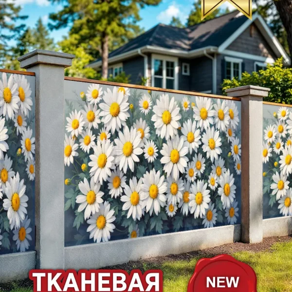 Для забора фотосетка 3D ромашки шелк