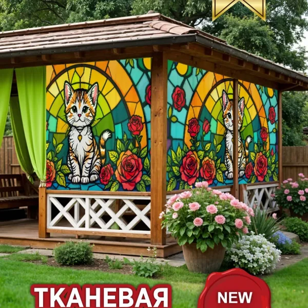 Сетка декоративная на забор с котятами